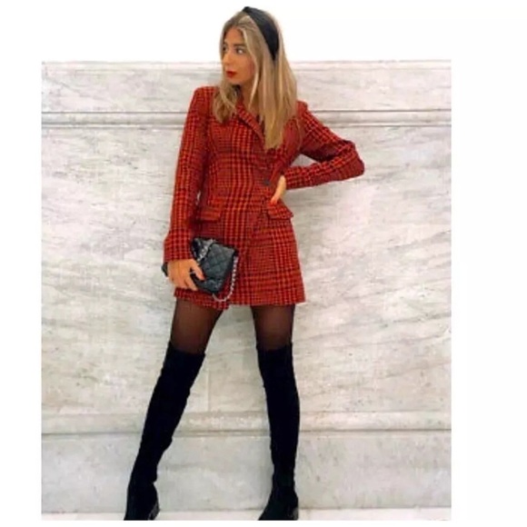 Zara Jackets & Blazers - New Zara Red and Black Houndstooth Short, Suit Romper Size Small NWOT